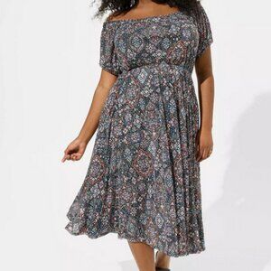 torrid Midi Mesh Off Shoulder Peasant Dress
